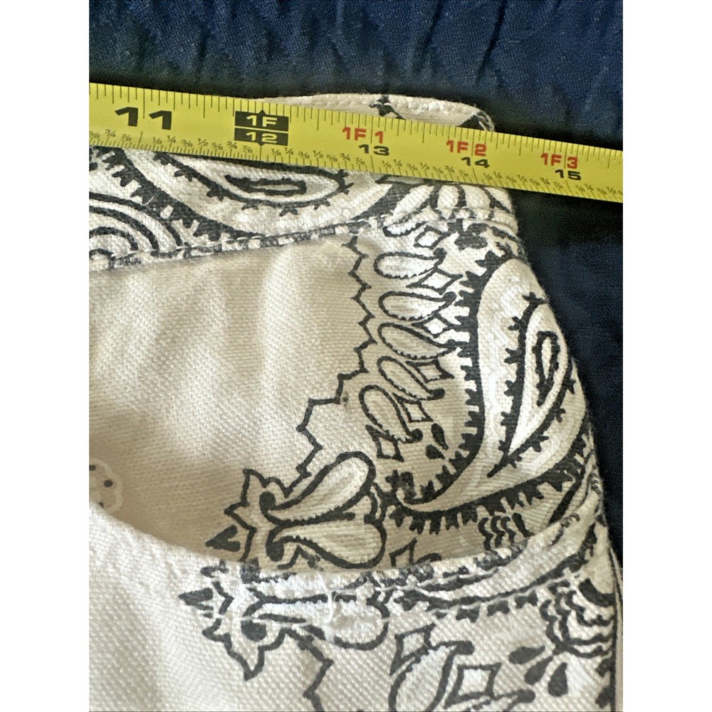 Tory Burch Size 27 Paisley Logo Raw Edge Boot Denim Pant Ivory Americana Bandana - Picture 10 of 15